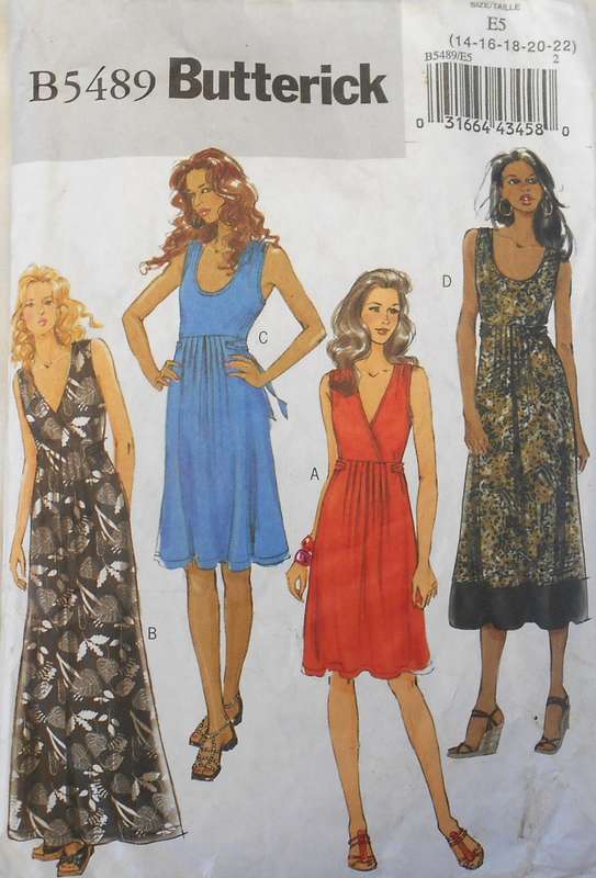 BUTTERICK B5489 SEMI FITTED SLEEVLESS DRESS SIZE 14-16-18-20-22 COMPLETE-CUT TO 16
