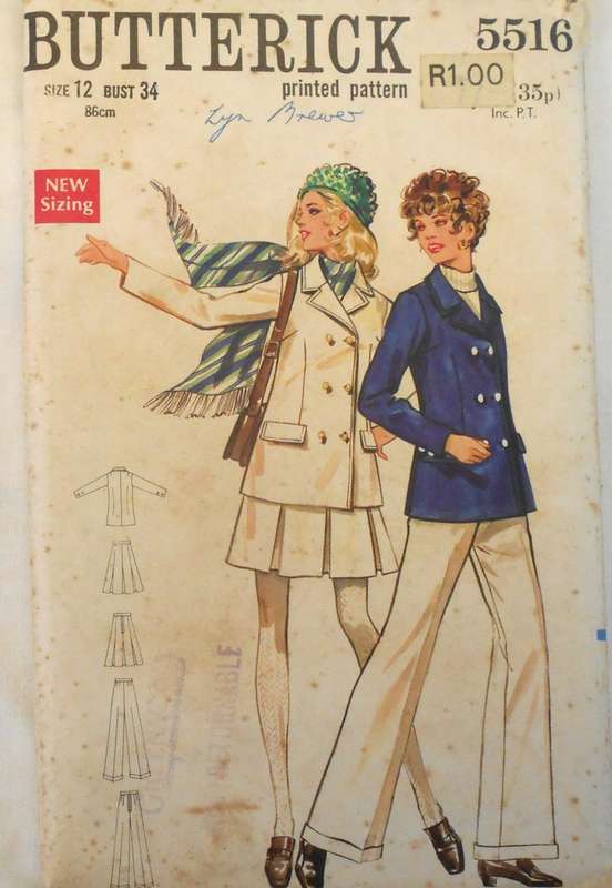 VINTAGE BUTTERICK 5516 JACKET-SKIRT-PANTS SIZE 12 BUST 34 COMPLETE