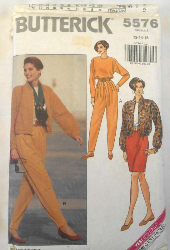 BUTTERICK 5576 JACKET-TOP-SKIRT-PANTS SIZE 12-14-16 NO SKIRT SUPPLIED CUT TO 16