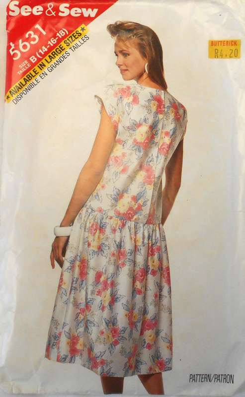 BUTTERICK 5631 DRESS WITH DROPPED WAIST BODICE SIZE 14-16-18 COMPLETE-CUT TO 18