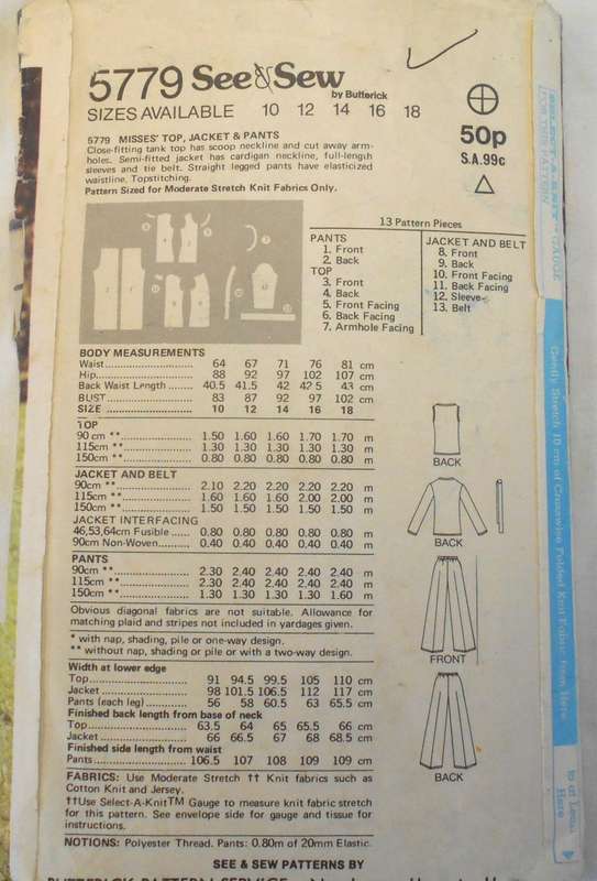 BUTTERICK 5779 JACKET-TOP-PANTS SIZE 16 COMPLETE
