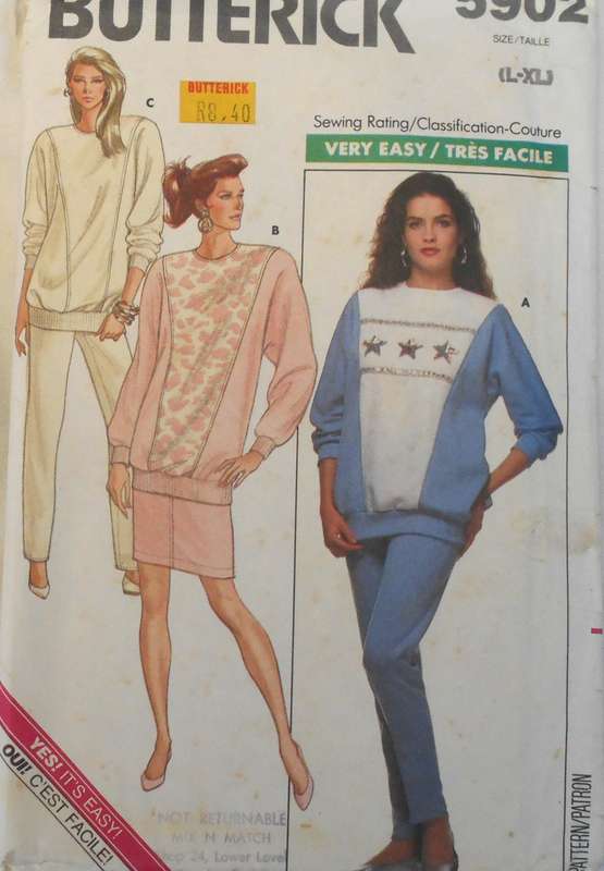 BUTTERICK 5902 TRACKSUIT TOP-SKIRT-PANTS SIZE L-XL (16-22) COMPLETE-CUT TO XL (20-22)