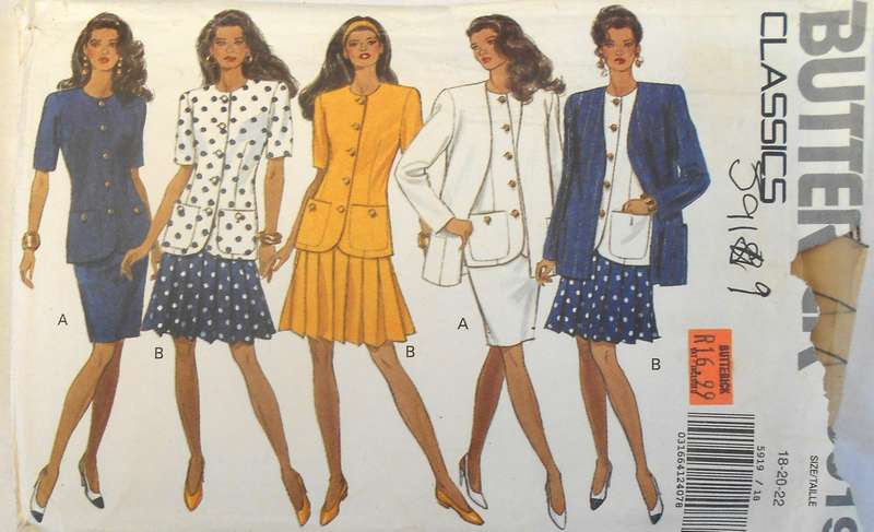 BUTTERICK 5919 JACKET-TOP-SKIRT SIZE 18-20-22 COMPLETE-CUT TO 22