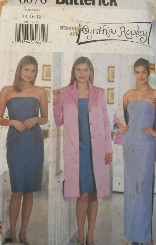 BUTTERICK 6076 LOOSE FITTING LINED JACKET-CLOSE FITTING LINED DRESS SIZE 14-16-18 COMPLETE-CUT TO 18