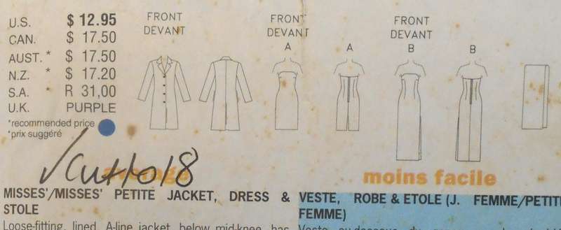 BUTTERICK 6076 LOOSE FITTING LINED JACKET-CLOSE FITTING LINED DRESS SIZE 14-16-18 COMPLETE-CUT TO 18