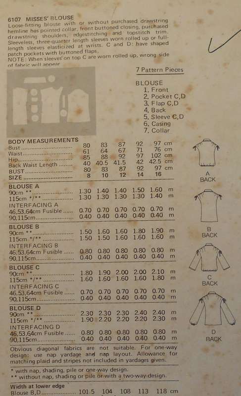 BUTTERICK 6107 BLOUSE SIZE 10 COMPLETE