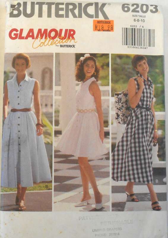 BUTTERICK 6203 DRESS WITH FLARED SKIRT & COLLAR VARIATIONS SIZE 6-8-10 COMPLETE-UNCUT-F/FOLDED