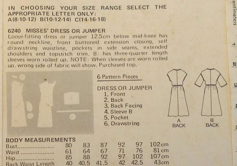BUTTERICK 6240 LOOSE FITTING DRESS OR PINAFORE SIZE  8-10-12 COMPLETE