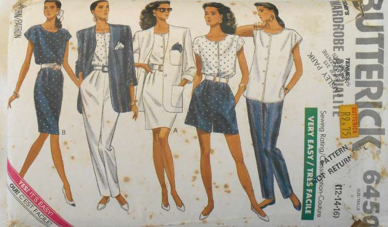 BUTTERICK 6450 JACKET-TOP-SKIRT-PANTS-SHORTS SIZE 12-14-16 COMPLETE-PART CUT TO 16