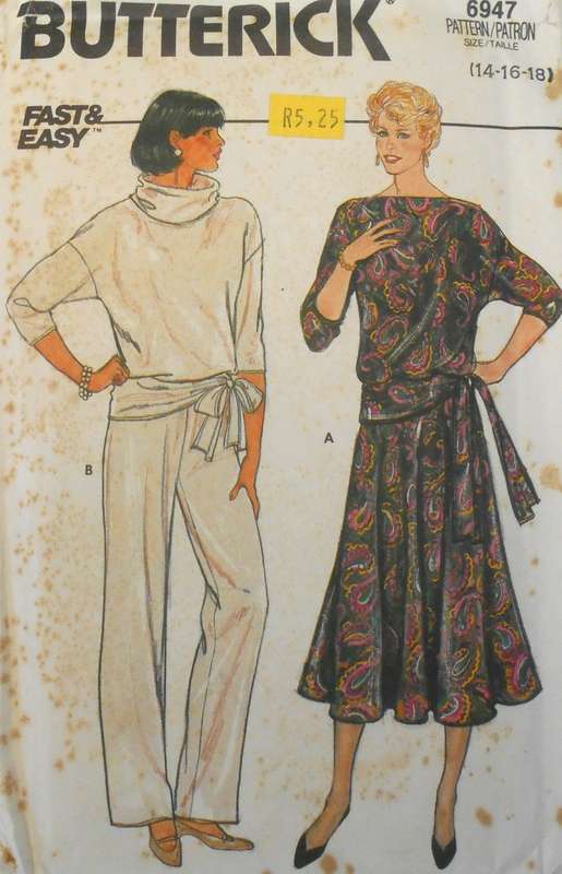 BUTTERICK 6947`TOP-SKIRT-PANTS SIZE 14-16-18 COMPLETE-UNCUT-F/FOLDED
