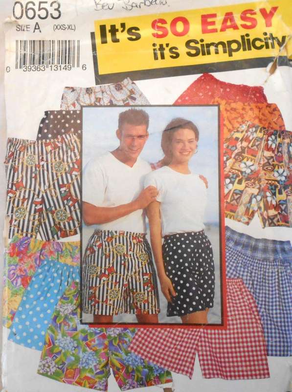 SIMPLICITY 0653 UNISEX SHORTS SIZE XS-XL (31-49") COMPLETE-UNCUT-F/FOLDED