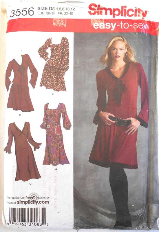SIMPLICITY 3556 A-LINE OR DROPPED WAIST DRESSES SIZE 4-6-8-19-12- ONLY DRESS C SUPPLIED CUT TO 12