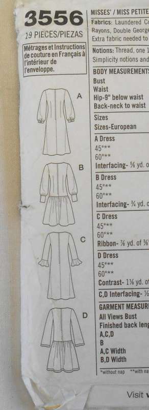 SIMPLICITY 3556 A-LINE OR DROPPED WAIST DRESSES SIZE 4-6-8-19-12- ONLY DRESS C SUPPLIED CUT TO 12