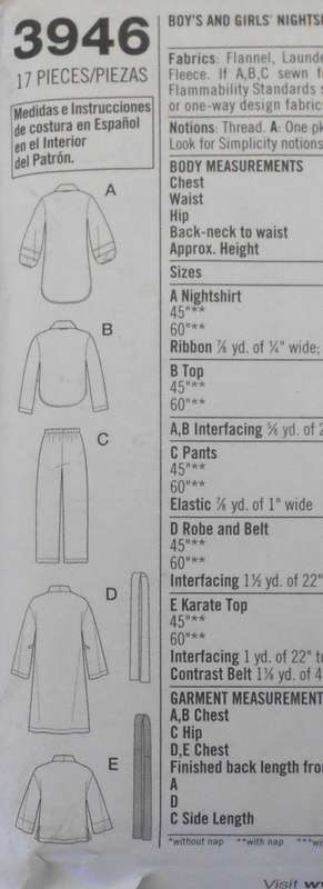 SIMPLICITY 3946 GIRLS+BOYS NIGHTSHIRT-TOP-PANTS-ROBE-KARATE TOP+BELT SIZE 7-14 YRS-COMP-UNCUT-F/F