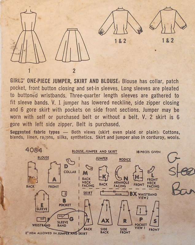 VINTAGE SIMPLICITY 4084 GIRLS ONE PIECE PINAFORE-SKIRT-BLOUSE SIZE 12 YEARS-SLEEVE BAND NOT SUPPLIED