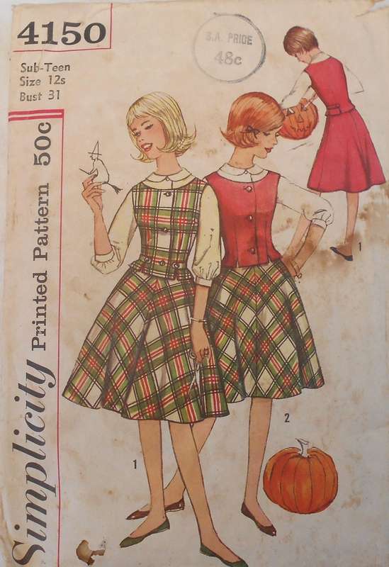 VINTAGE SIMPLICITY 4150 SUB TEEN -SKIRT-BLOUSE-WESKIRT SIZE 12 BUST 31 NO SEWING INSTRUCTIONS