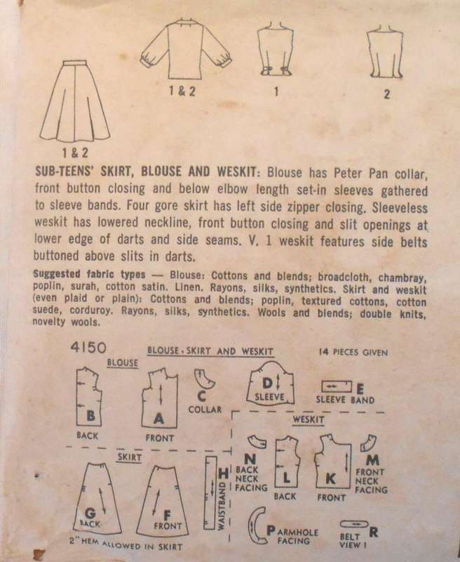 VINTAGE SIMPLICITY 4150 SUB TEEN -SKIRT-BLOUSE-WESKIRT SIZE 12 BUST 31 NO SEWING INSTRUCTIONS