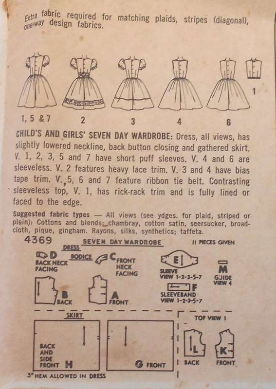 VINTAGE SIMPLICITY 4369 GIRLS SEVEN DAY WARDROBE SIZE 8 YEARS- NO SLEEVEBAND SUPPLIED