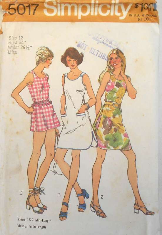 SIMPLICITY 5017 MINI DRESS OR TOP & SHORTS SIZE 12 BUST 34" COMPLETE