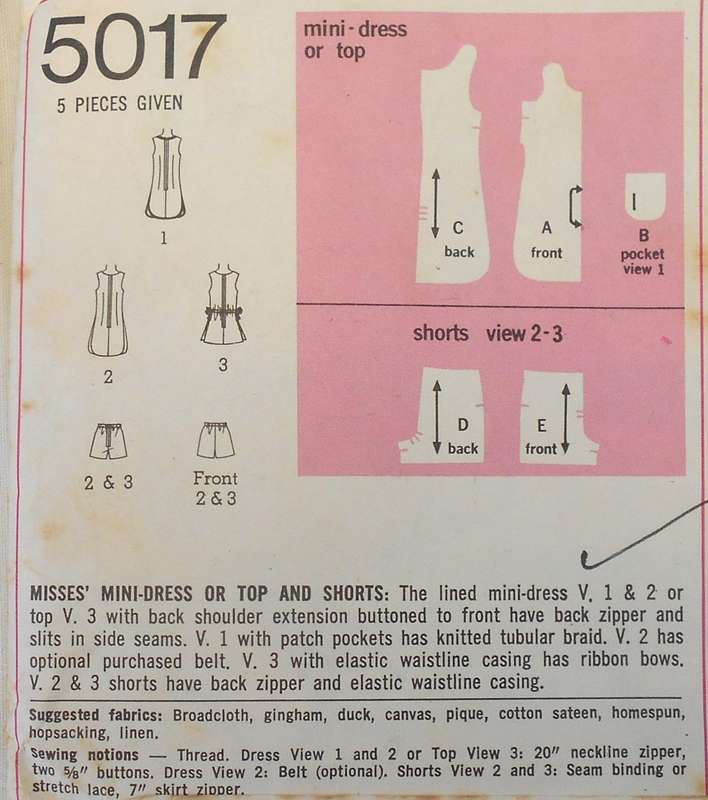 SIMPLICITY 5017 MINI DRESS OR TOP & SHORTS SIZE 12 BUST 34" COMPLETE