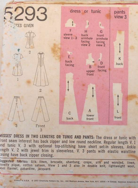 SIMPLICITY 5293 DRESS-TUNIC-PANTS SIZE 14 BUST 36"-COMPLETE