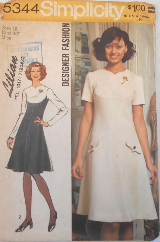 SIMPLICITY 5344 DESIGNER FASHION DRESS SIZE 18 BUST 40"-COMPLETE