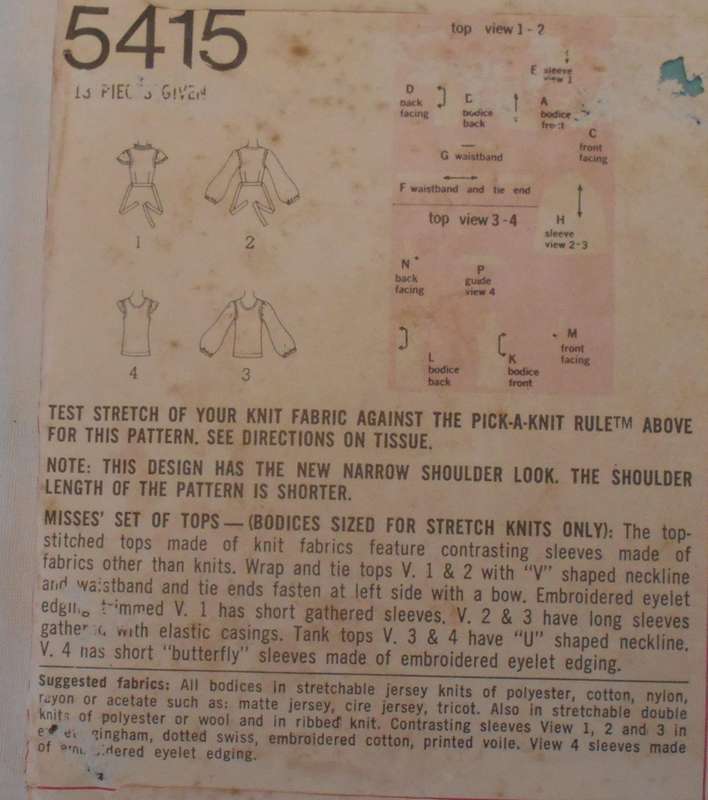 SIMPLICITY 5415 SET OF TOPS FOR KNITS SIZE 14 BUST 36"-COMPLETE