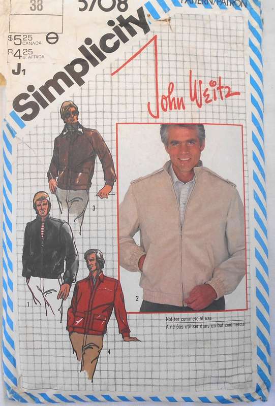SIMPLICITY 5708 MEN'S LINED AND UNLINED JACKETS SIZE 38 COMPLETE