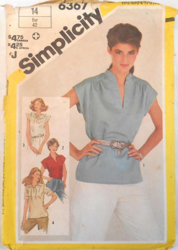 SIMPLICITY 6367 PULLOVER TOPS SIZE 14 BUST 36 COMPLETE