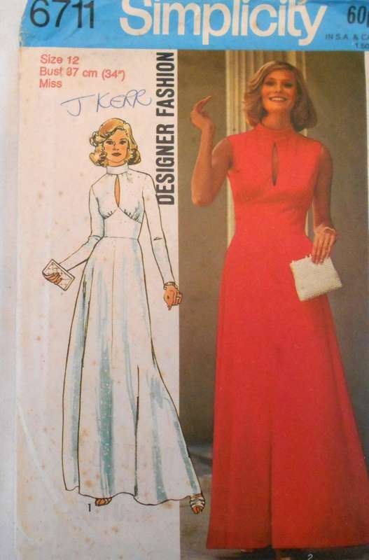 SIMPLICITY 6711 DESIGNER FASHION LONG FLARED DRESS SIZE 12 BUST 87 CM COMPLETE