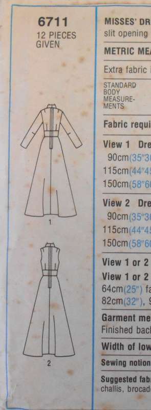 SIMPLICITY 6711 DESIGNER FASHION LONG FLARED DRESS SIZE 12 BUST 87 CM COMPLETE