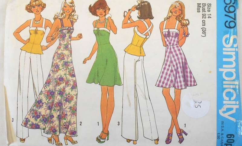 SIMPLICITY 6979 SUMMER STRAP DRESS IN 2 LENGTHS OR TOP SIZE 14 BUST 92 CM COMPLETE-UNCUT-F/FOLDED