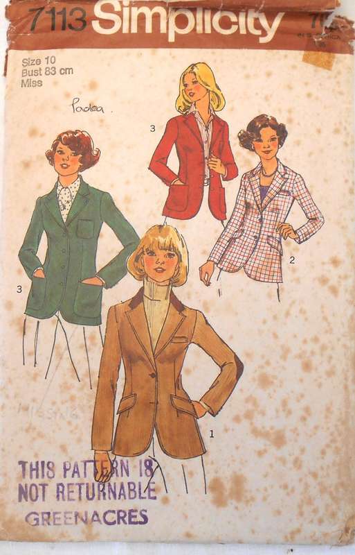 SIMPLICITY 7113 LINED TOP STITCHED BLAZER SIZE 10 BUST 83 CM-COMPLETE
