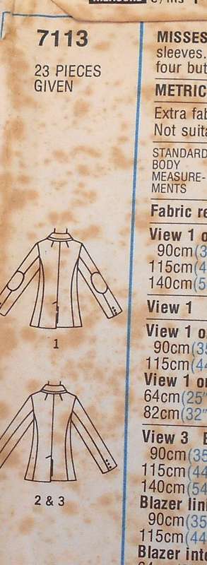 SIMPLICITY 7113 LINED TOP STITCHED BLAZER SIZE 10 BUST 83 CM-COMPLETE