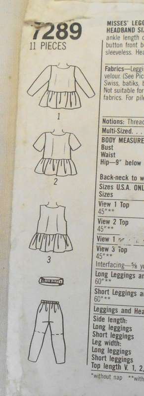 SIMPLICITY 7289 BABY DOLL TOP & LEGGINGS SIZE 8-14 NO HEADBAND SUPPLIED CUT TO 10