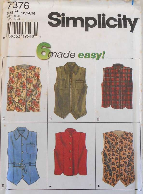 SIMPLICITY 7376 LINED WAISTCOATS SIZE 12-14-16 COMPLETE-UNCUT-F/FOLDED