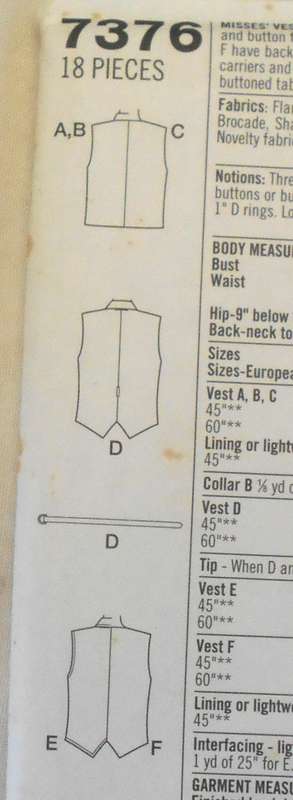 SIMPLICITY 7376 LINED WAISTCOATS SIZE 12-14-16 COMPLETE-UNCUT-F/FOLDED