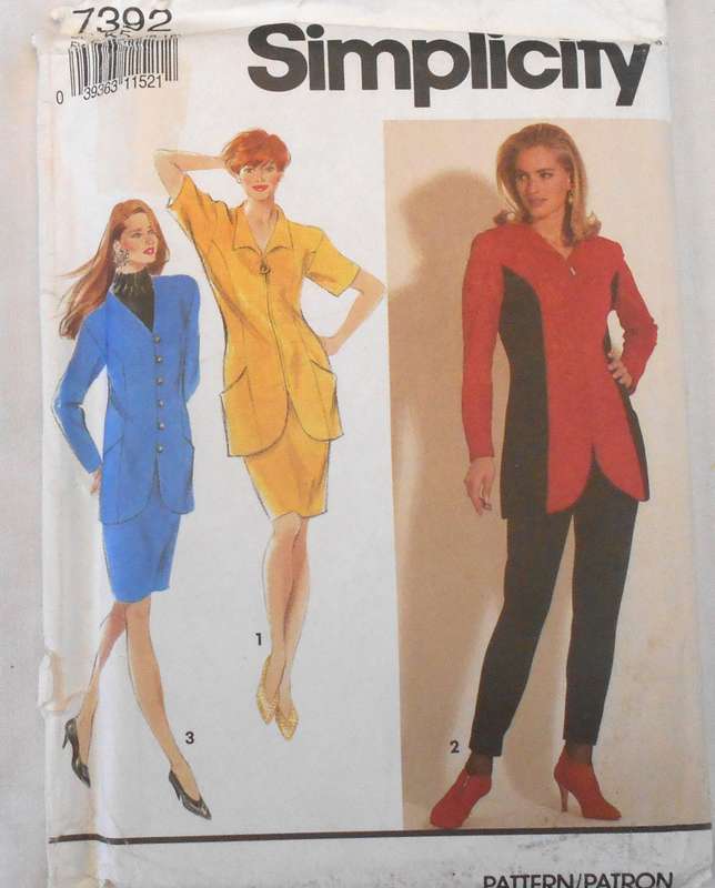 SIMPLICITY 7392 JACKET+NECKLINE VARIATIONS-SLIM FIT SKIRT-PANTS SIZE 8-16 COMPLETE-UNCUT-F/FOLDED