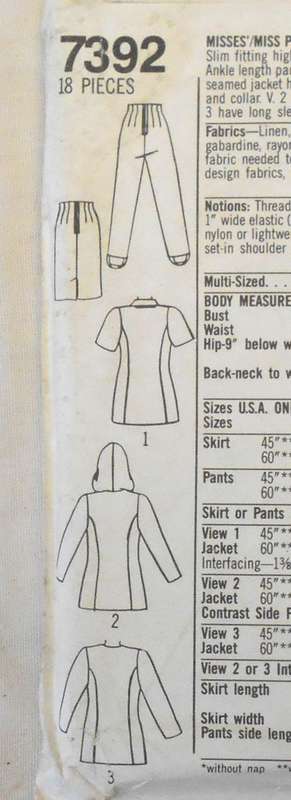 SIMPLICITY 7392 JACKET+NECKLINE VARIATIONS-SLIM FIT SKIRT-PANTS SIZE 8-16 COMPLETE-UNCUT-F/FOLDED