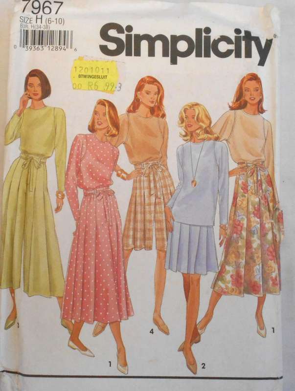 SIMPLICITY 7967 SKIRT-SPLIT SKIRT IN TWO LENGTHS & TOP SIZE 6-10 COMPLETE-UNCUT-F/FOLDED