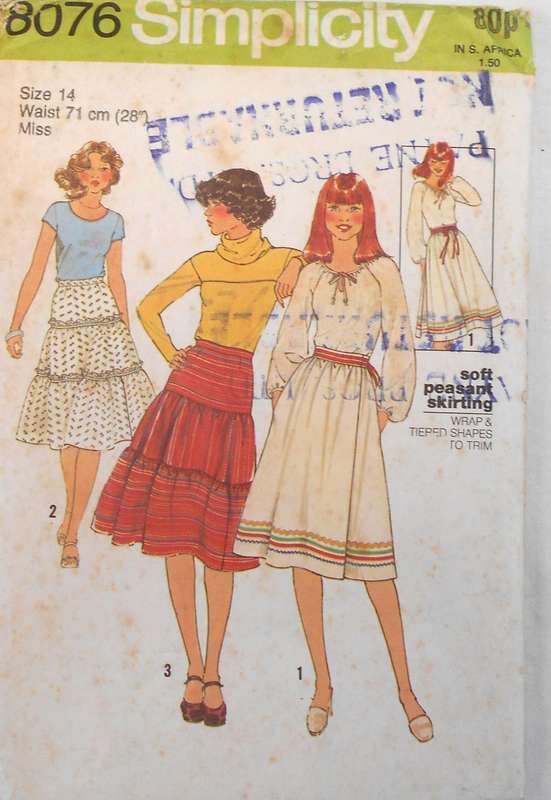 SIMPLICITY 8076 WRAP & TIERED SKIRTS SIZE 14 WAIST 71 CM COMPLETE