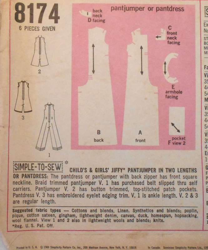 VINTAGE SIMPLICITY 8174 GIRLS PANTS DRESS SIZE 6 YEARS BREAST 25 COMPLETE-DRESS CUT