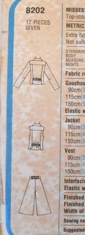 SIMPLICITY 8202 GAUCHOS-UNLINED JACKET-WAISTCOAT SIZE 10 BUST 83 CM COMPLETE