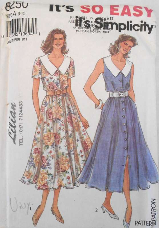 SIMPLICITY 8250 FRONT BUTTON DRESS SIZE 6-16 COMPLETE-CUT TO 16