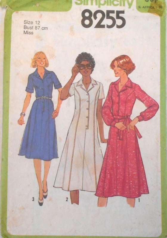 SIMPLICITY 8255 SHIRTDRESS SIZE 12 BUST 87 CM COMPLETE-UNCUT-F/FOLDED