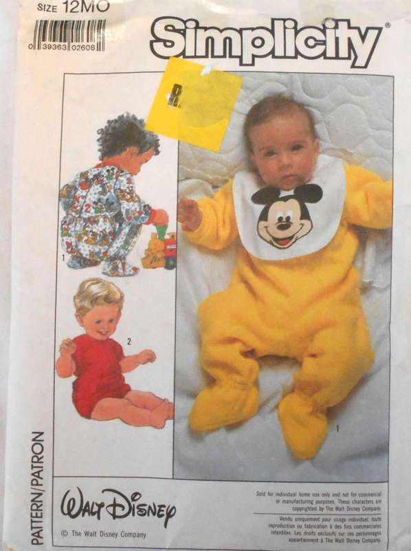SIMPLICITY 8264 BABY SLEEPER IN 2 LENGTHS & BIB SIZE 12 MONTHS COMPLETE WITH TRANSFER