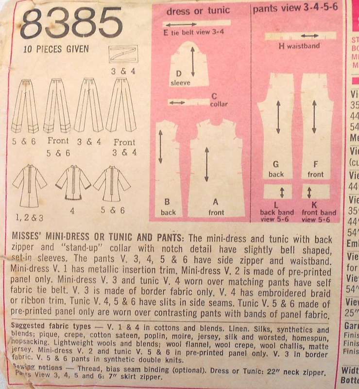 VINTAGE SIMPLICITY 8385 MINI DRESS-TUNIC-PANTS SIZE 10 BUST 32 1/2 COMPLETE