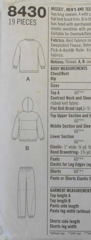 SIMPLICITY 8430 UNISEX TRACKSUIT HOODIE-TOP-PANTS-SHORTS SIZE XS-S-M (31-41) COMPLETE-CUT M (39-41)