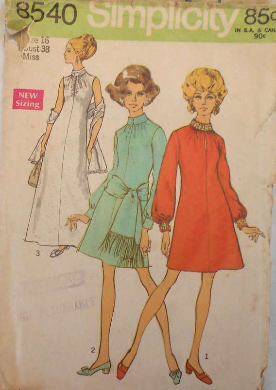 VINTAGE SIMPLICITY 8540 DRESS-SASH OR STOLE SIZE 16 BUST 38 COMPLETE