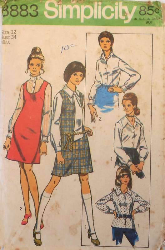 VINTAGE SIMPLICITY 8883 PINAFORE & BLOUSES WITH TIE SIZE 12 BUST 34 COMPLETE